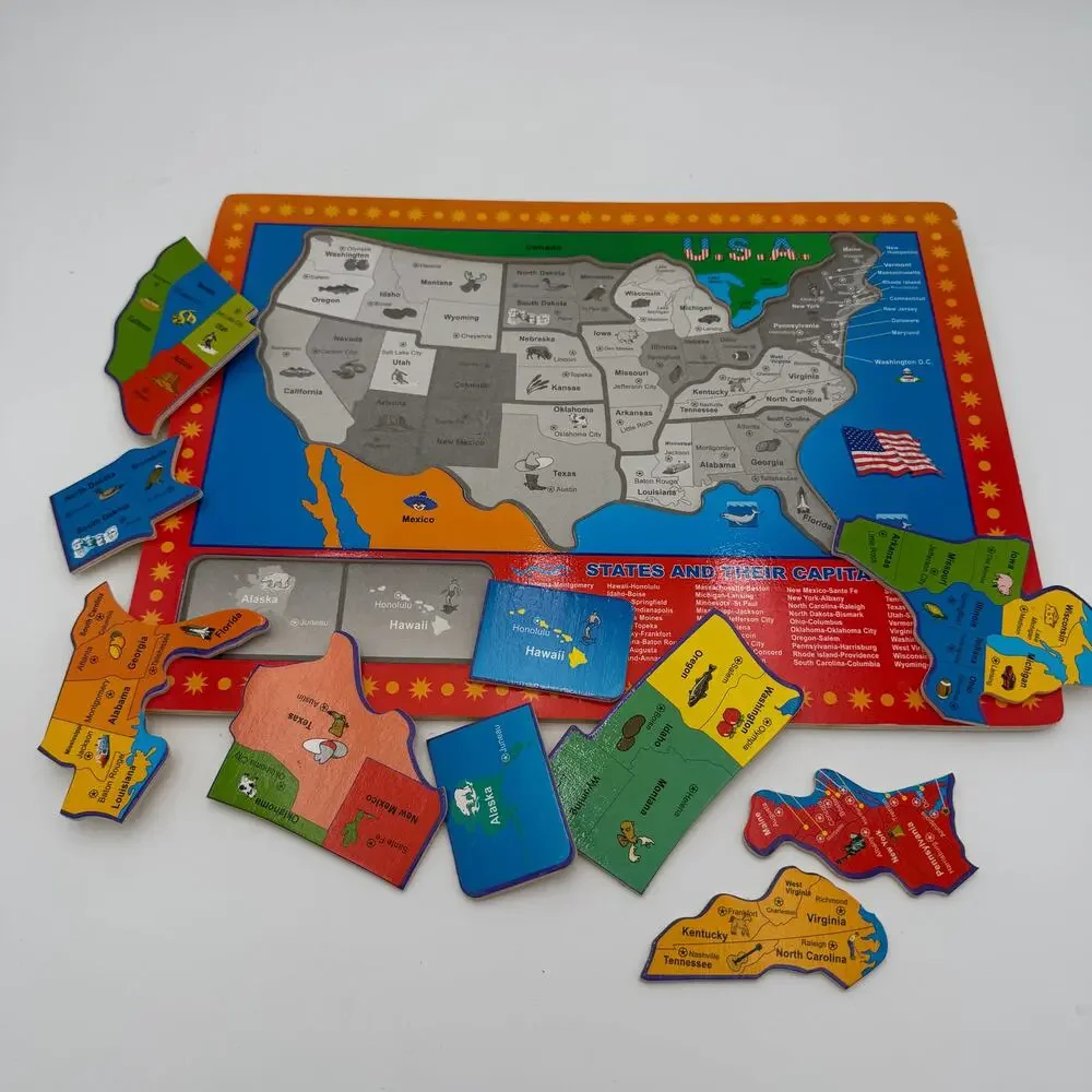 Childrens Puzzle of America States and Their Capitols 10 Piece